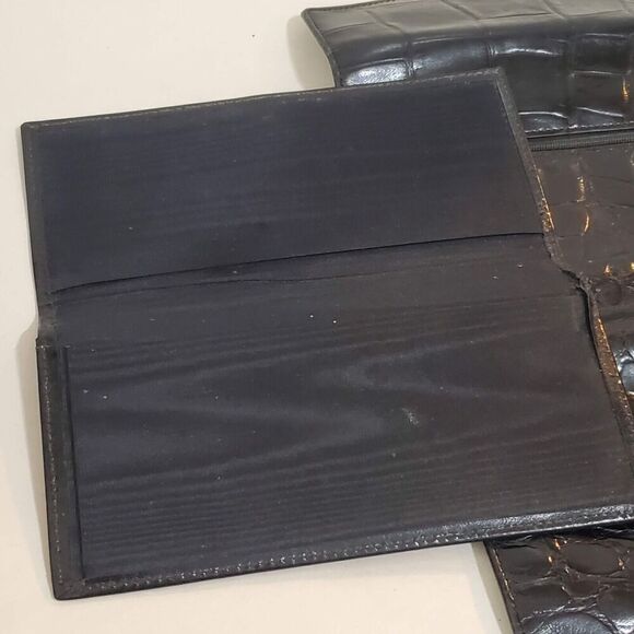 Bosca Crocco Calf Leather Wallet Black Croc embossed USA Organizer Checkbook - Picture 8 of 8